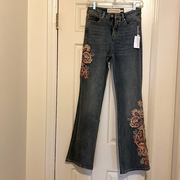 Soft Surroundings Boot Cut Embroidered Jeans - Picture 1 of 11